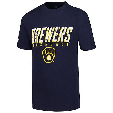 Youth Stitches Heather Gray/Navy/Gold Milwaukee Brewers Three-Pack T-Shirt Set