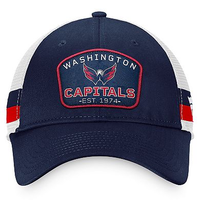 Men's Fanatics Branded Navy/White Washington Capitals Fundamental Striped Trucker Adjustable Hat