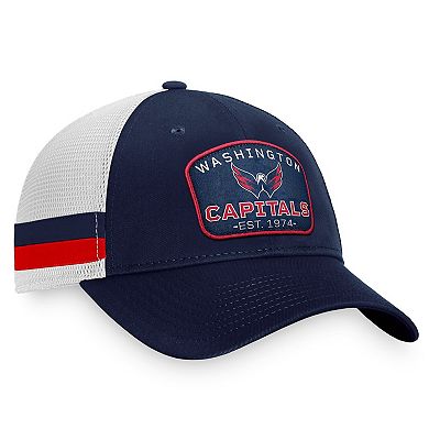Men's Fanatics Branded Navy/White Washington Capitals Fundamental Striped Trucker Adjustable Hat