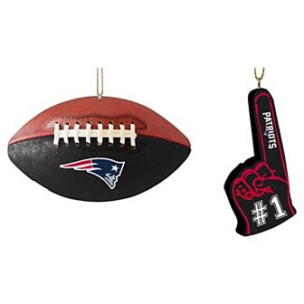 The Memory Company New England Patriots Football & Foam Finger Ornament Two-Pack