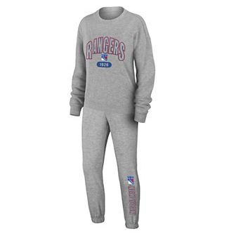 Women's WEAR by Erin Andrews Heather Gray New York Rangers Knit Long Sleeve Tri-Blend T-Shirt & Pants Sleep Set
