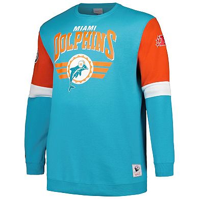 Men's Mitchell & Ness Aqua Miami Dolphins Big & Tall Fleece Pullover Sweatshirt