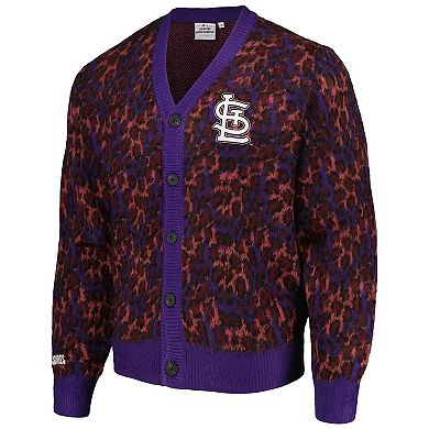 Men's PLEASURES Purple St. Louis Cardinals Cheetah Cardigan Button-Up Sweater