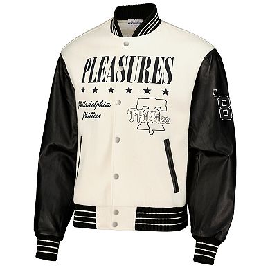 Men's PLEASURES White Philadelphia Phillies Full-Snap Varsity Jacket