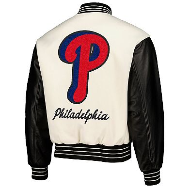 Men's PLEASURES White Philadelphia Phillies Full-Snap Varsity Jacket