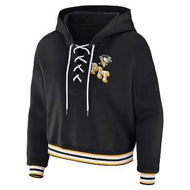 Women's WEAR by Erin Andrews  Black Pittsburgh Penguins Lace-Up Pullover Hoodie