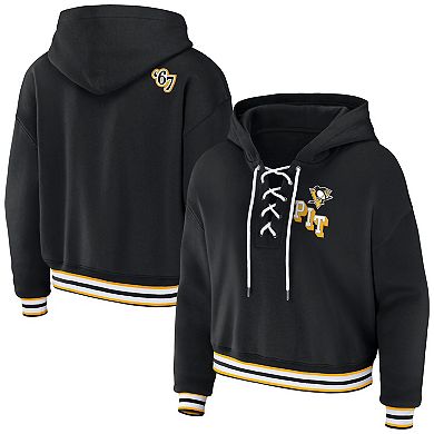 Women's WEAR by Erin Andrews  Black Pittsburgh Penguins Lace-Up Pullover Hoodie