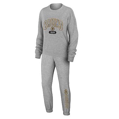Women's WEAR by Erin Andrews Heather Gray Boston Bruins Knit Long Sleeve Tri-Blend T-Shirt & Pants Sleep Set