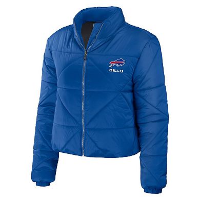Women's WEAR by Erin Andrews Royal Buffalo Bills Cropped Puffer Full-Zip Jacket