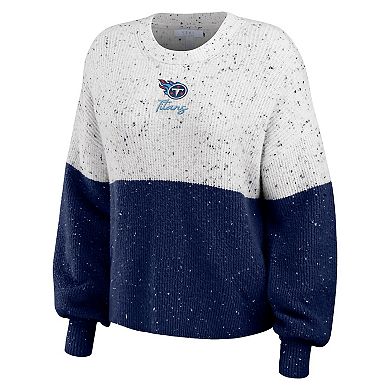Women's WEAR by Erin Andrews White/Navy Tennessee Titans Lighweight Modest Crop Color-Block Pullover Sweater