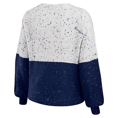 Women's WEAR by Erin Andrews White/Navy Tennessee Titans Lighweight Modest Crop Color-Block Pullover Sweater