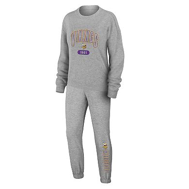 Women's WEAR by Erin Andrews Heather Gray Minnesota Vikings Plus Size Knitted Tri-Blend Long Sleeve T-Shirt & Pants Lounge Set