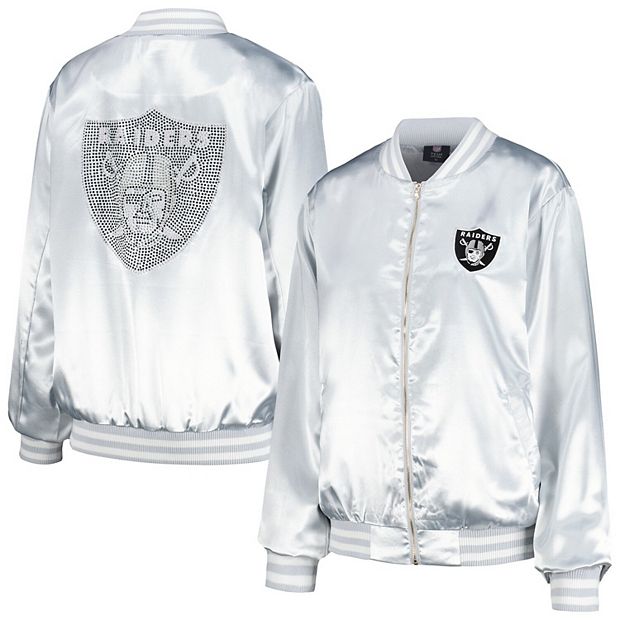 Women's Cuce Silver Las Vegas Raiders Rhinestone Full-Zip Varsity