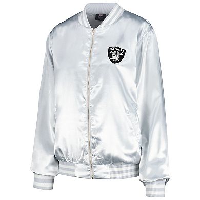 Women's Cuce  Silver Las Vegas Raiders Rhinestone Full-Zip Varsity Jacket