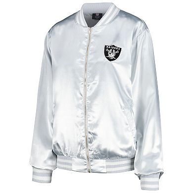 Women's Cuce Silver Las Vegas Raiders Rhinestone Full-Zip Varsity Jacket