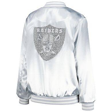 Women's Cuce  Silver Las Vegas Raiders Rhinestone Full-Zip Varsity Jacket