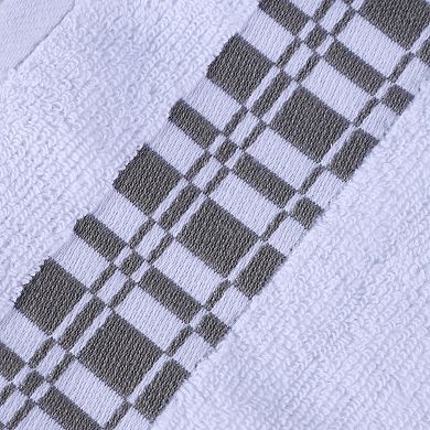 SUPERIOR 4 pc Larissa Geometric Embroidered Jacquard Border Cotton Bath Towel Set