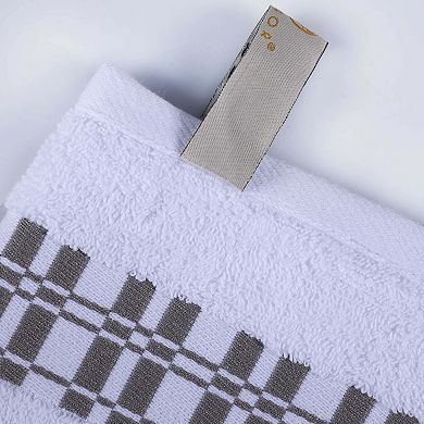 SUPERIOR 4 pc Larissa Geometric Embroidered Jacquard Border Cotton Bath Towel Set