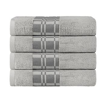 SUPERIOR 4 pc Larissa Geometric Embroidered Jacquard Border Cotton Bath Towel Set