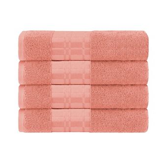 SUPERIOR 4 pc Larissa Geometric Embroidered Jacquard Border Cotton Bath Towel Set