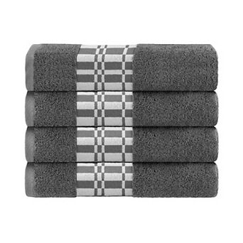 SUPERIOR 4 pc Larissa Geometric Embroidered Jacquard Border Cotton Bath Towel Set