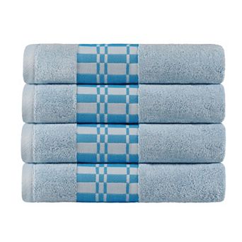 SUPERIOR 4 pc Larissa Geometric Embroidered Jacquard Border Cotton Bath Towel Set