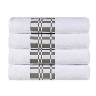 SUPERIOR 4 pc Larissa Geometric Embroidered Jacquard Border Cotton Bath Towel Set