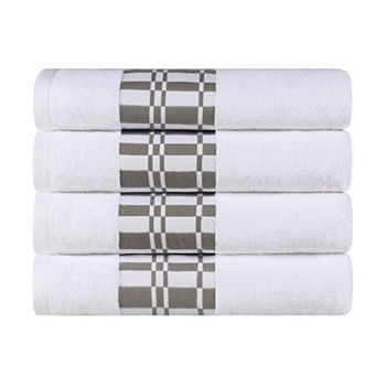 SUPERIOR 4 pc Larissa Geometric Embroidered Jacquard Border Cotton Bath Towel Set
