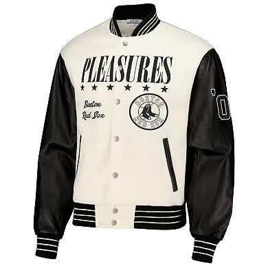 Men's PLEASURES White Boston Red Sox Full-Snap Varsity Jacket