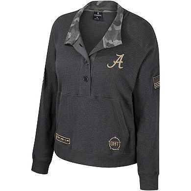 Women's Colosseum Heather Charcoal Alabama Crimson Tide OHT Military Appreciation Payback Henley Thermal Sweatshirt