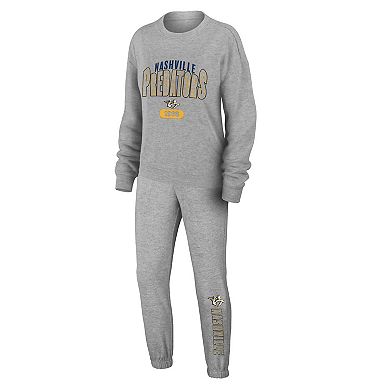 Women's WEAR by Erin Andrews Heather Gray Nashville Predators Knit Long Sleeve Tri-Blend T-Shirt & Pants Sleep Set