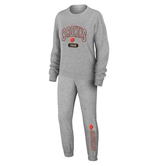 Women's WEAR by Erin Andrews Heather Gray Cleveland Browns Plus Size Knitted Tri-Blend Long Sleeve T-Shirt & Pants Lounge Set