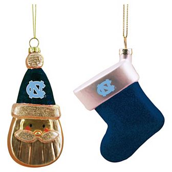 North Carolina Tar Heels Two-Pack Santa & Stocking Blown Glass Ornament Set