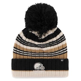 Women's '47 Natural Cleveland Browns Barista Cuffed Knit Hat with Pom