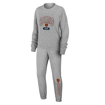 Women's WEAR by Erin Andrews Heather Gray Chicago Bears Plus Size Knitted Tri-Blend Long Sleeve T-Shirt & Pants Lounge Set