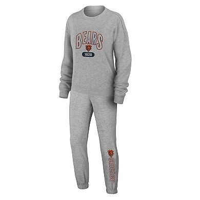 Women's WEAR by Erin Andrews  Heather Gray Chicago Bears Plus Size Knitted Tri-Blend Long Sleeve T-Shirt & Pants Lounge Set