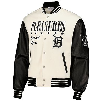 Men's PLEASURES White Detroit Tigers Full-Snap Varsity Jacket