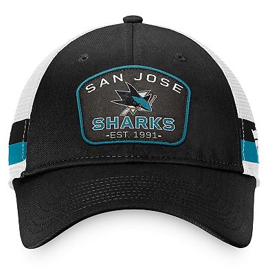 Men's Fanatics Branded Black/White San Jose Sharks Fundamental Striped Trucker Adjustable Hat