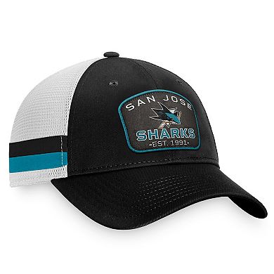 Men's Fanatics Branded Black/White San Jose Sharks Fundamental Striped Trucker Adjustable Hat