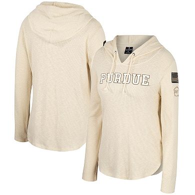 Women's Colosseum Cream Purdue Boilermakers OHT Military Appreciation Casey Raglan Long Sleeve Hoodie T-Shirt