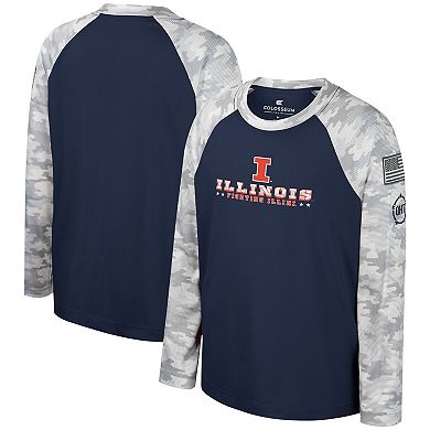 Youth Colosseum Navy/Camo Illinois Fighting Illini OHT Military Appreciation Dark Star Raglan Long Sleeve T-Shirt