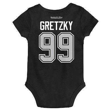 Infant Mitchell & Ness Wayne Gretzky Black Los Angeles Kings Captain Patch Name & Number Bodysuit