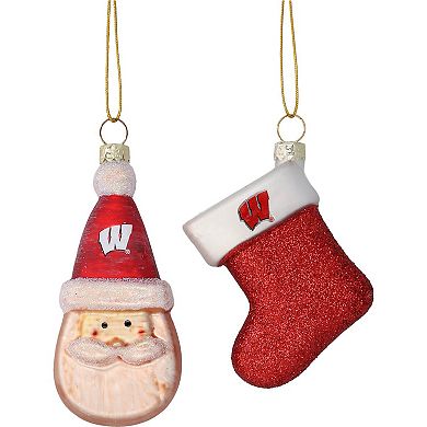 Wisconsin Badgers Two-Pack Santa & Stocking Blown Glass Ornament Set
