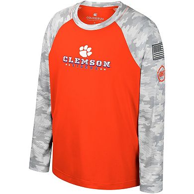 Youth Colosseum Orange/Camo Clemson Tigers OHT Military Appreciation Dark Star Raglan Long Sleeve T-Shirt