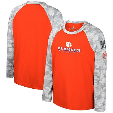 Youth Colosseum Orange/Camo Clemson Tigers OHT Military Appreciation Dark Star Raglan Long Sleeve T-Shirt