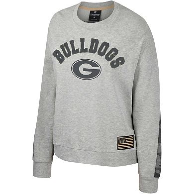 Women's Colosseum Heather Gray Georgia Bulldogs OHT Military Appreciation Flag Rank Dolman Pullover Sweatshirt