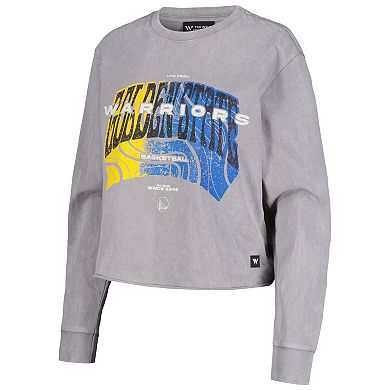 Women's The Wild Collective Gray Golden State Warriors Band Cropped Long Sleeve T-Shirt