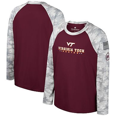 Youth Colosseum Maroon/Camo Virginia Tech Hokies OHT Military Appreciation Dark Star Raglan Long Sleeve T-Shirt
