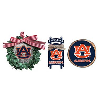 The Memory Company Auburn Tigers Three-Pack Wreath, Sled & Circle Ornament Set