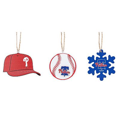 "The Memory Company Philadelphia Phillies Three-Pack Cap, Baseball & Snowflake Ornament Set"